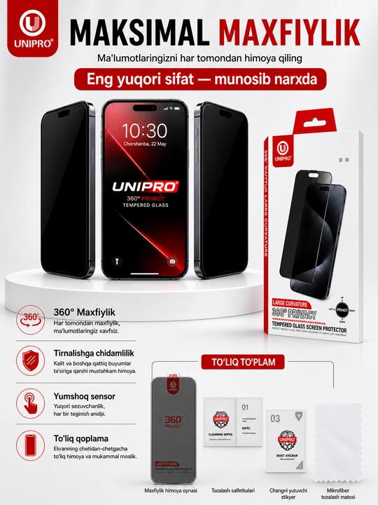 360 iPhone 13-17PM qarshi oyna uchun UNIPRO 360 darajali toʻliq ekran himoyachisi - 