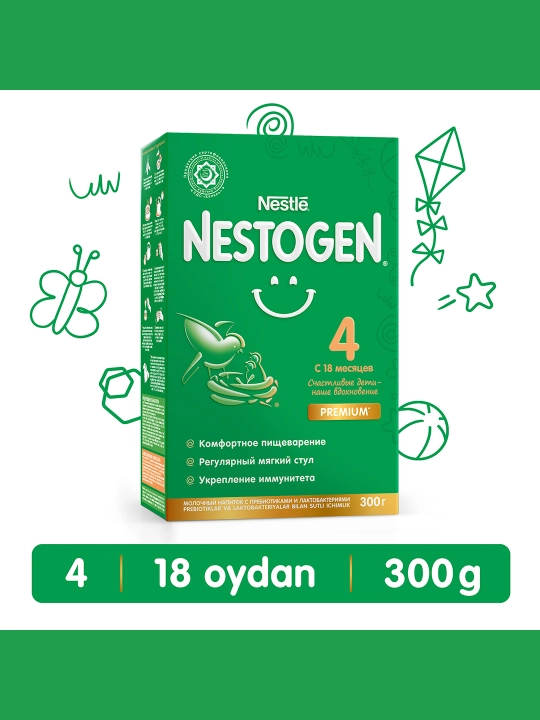 Quruq sut aralashmasi Nestogen 4, prebiyotiklar va laktobakteriyalar bilan, 18+ oy, 300 gr