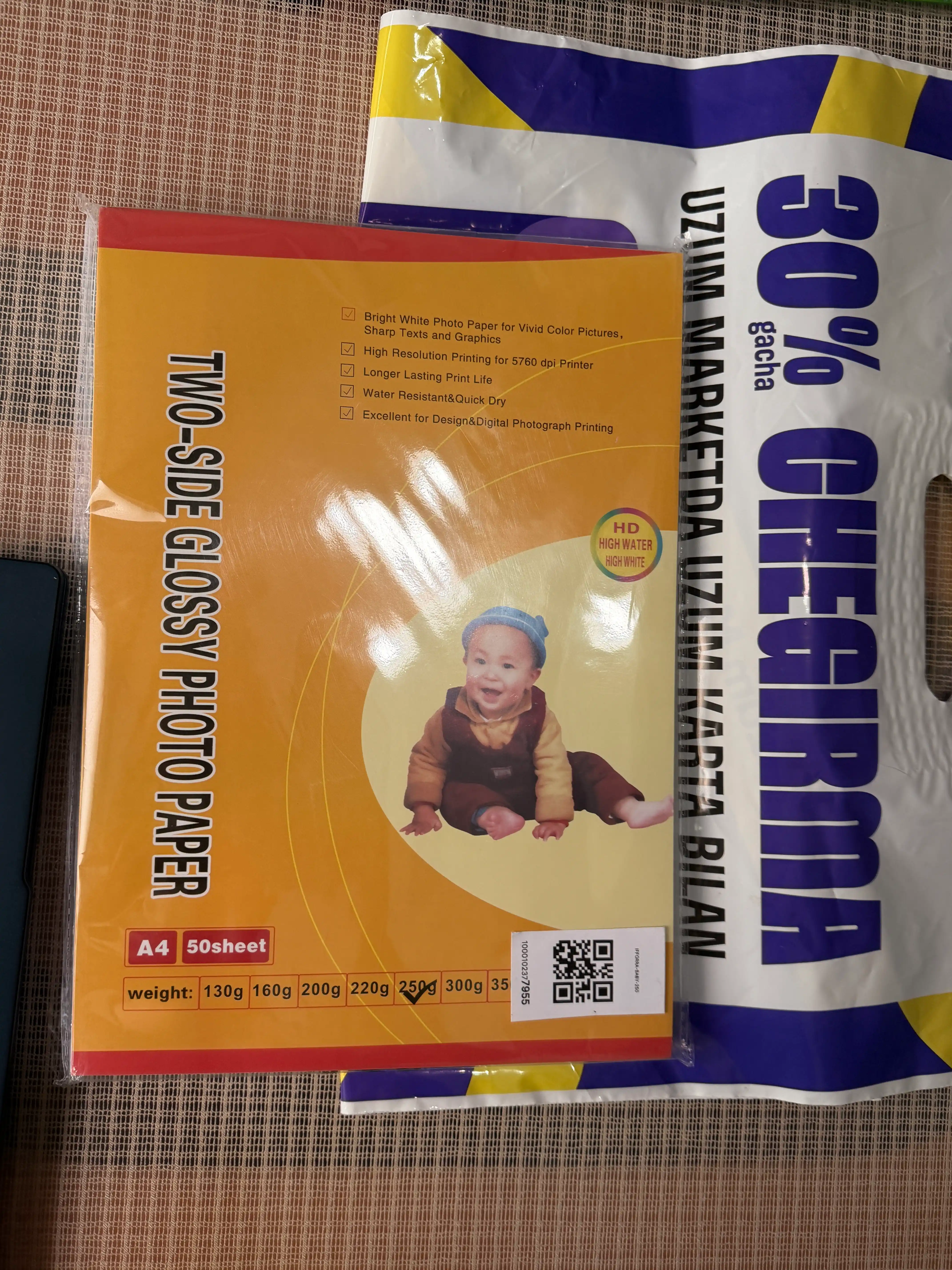 Fotobumaga A4 Ikki tomonlama premium yaltiroq , 130/160/200/220/250/300/350 gr