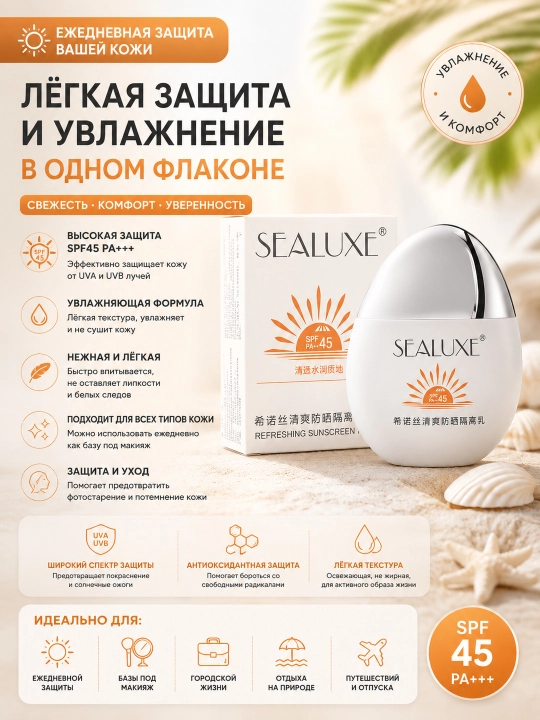 SEALUXE SPF45 quyoshdan himoyalovchi tetiklashtiruvchi losyon - 