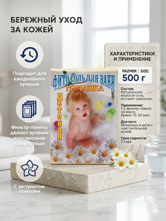 Детская фито соль для ванны с экстрактом ромашки 500г