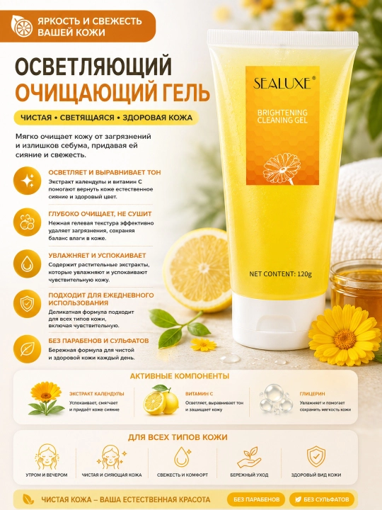 SEALUXE 120 г Очищающее гель улучшающий цвет лица - 