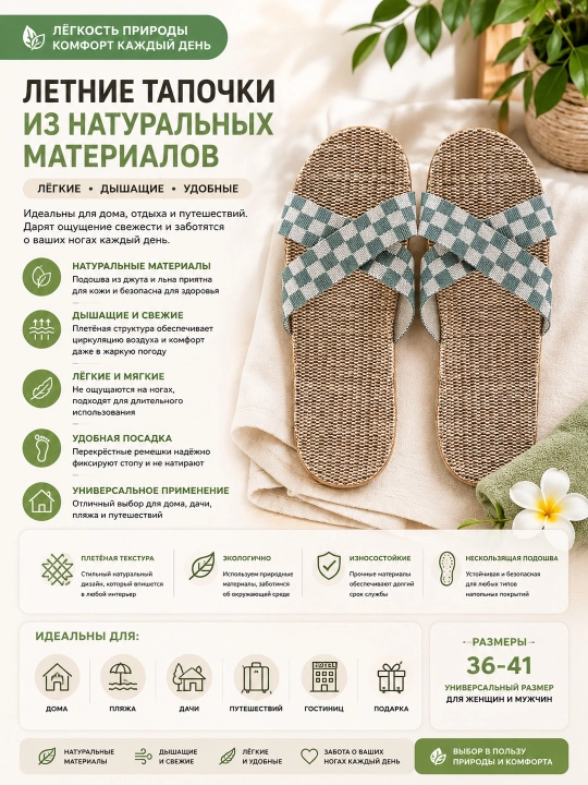 Ayollar yozgi shippaklari (39-40; *260 mm*), Taglik-Rezina / Ustki-To‘qimachilik materiali - 