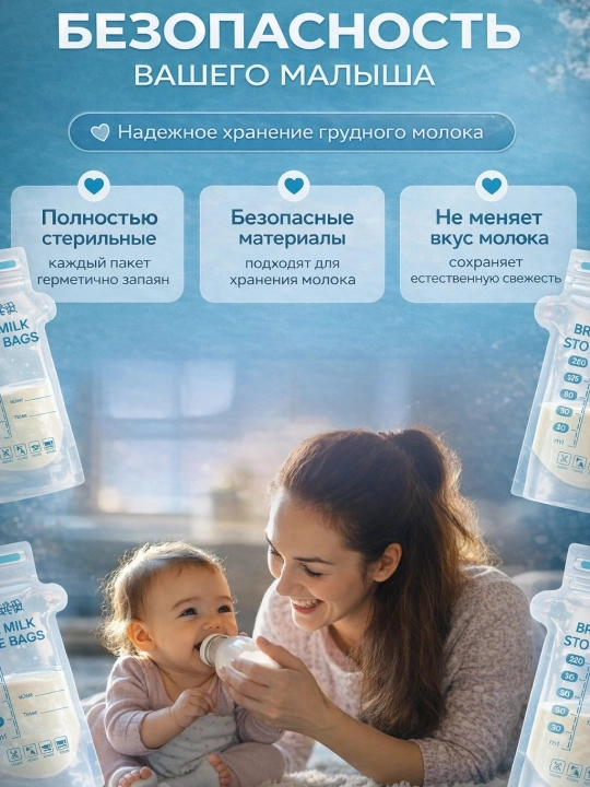 Пакеты для грудного молока 30 шт — хранение и заморозка молока, стерильные пакеты для мам