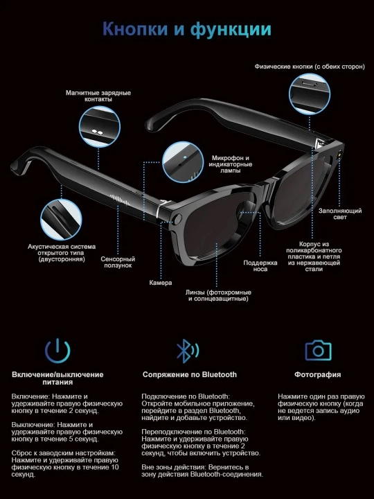 AI Умные Очки Full HD 1080P с камерой, Wi-Fi и голосовым управлением