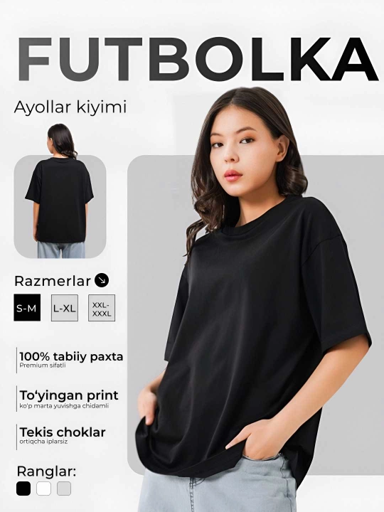 Futbolkalar ayollar uchun, oversize futbolka, bazaviy futbolka - 