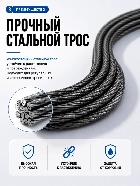 Скакалка для фитнеса со стальным тросом и подшипниками 360°