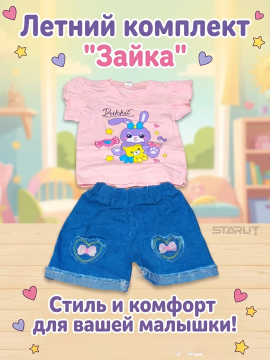 Летний комплект для девочки: футболка и шорты–мягкий, удобный и дышащий костюм для прогулок