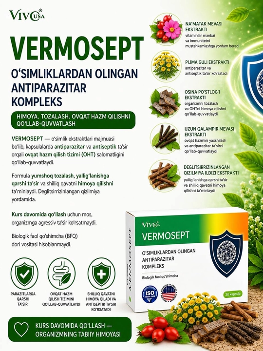 Vermosept — o‘simlik asosidagi antiparazitar kompleks, oshqozon-ichak tizimi uchun