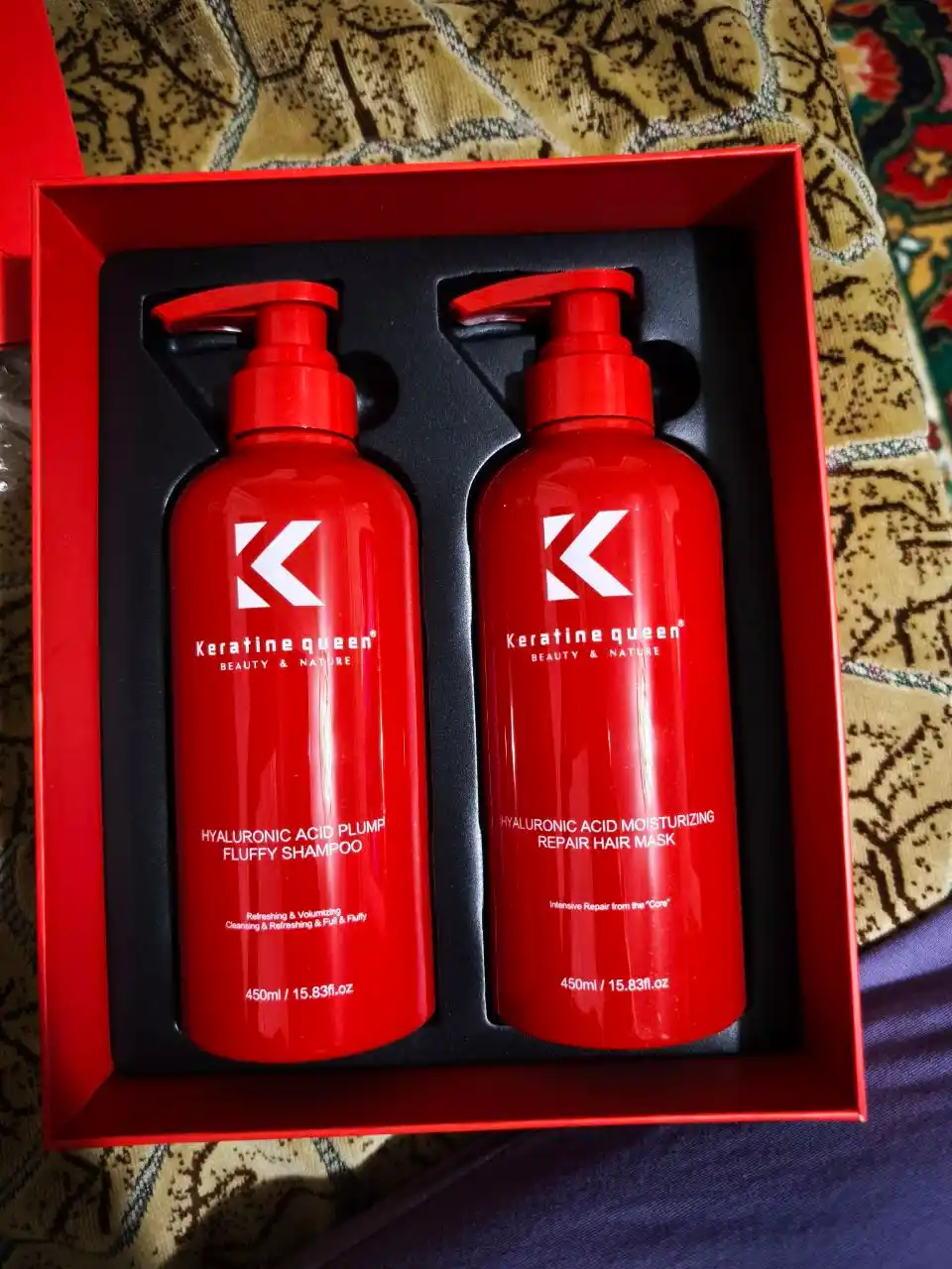 Keratin Queen набор для волос с гиалуроновой кислотой, шампунь и маска, 2 флакона 450 мл