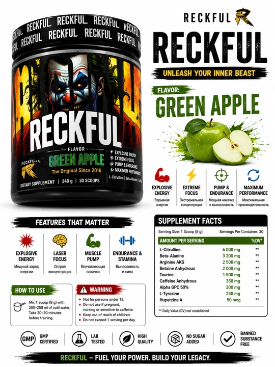 Reckful Classic pre workout, mashg‘ulot oldi 195g, 30 porsiya