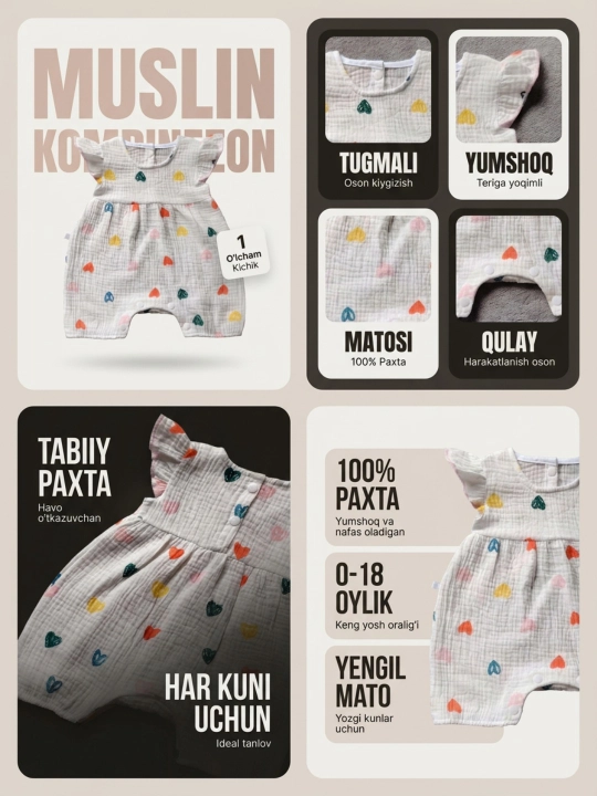 Боди для новорождённых, боди для девочек, муслиновое боди, песочник