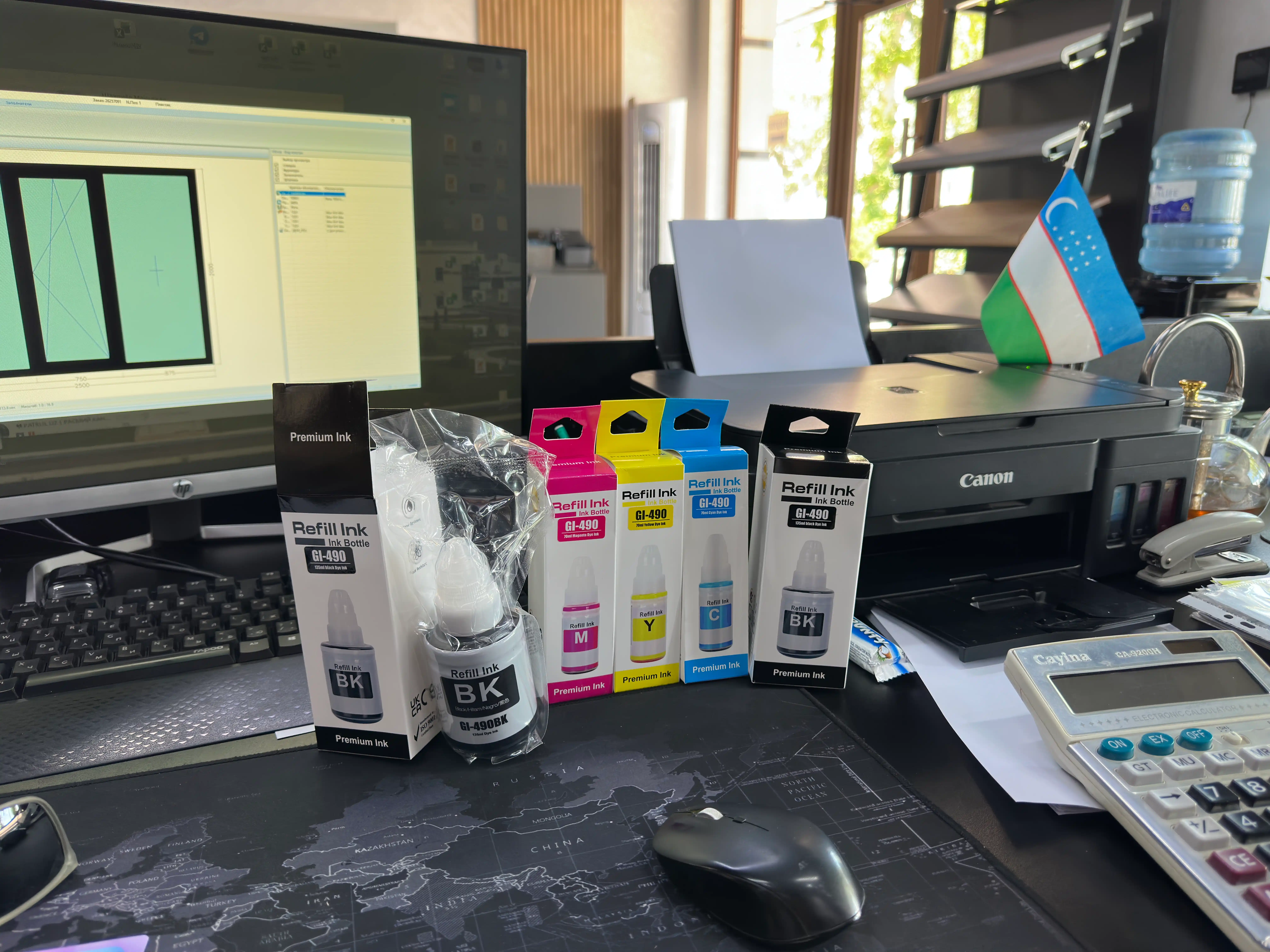 Printer siyoh Canon gi-490, G2411, G3411, G2410, G3410 (4 rang + 1 qora sovga)