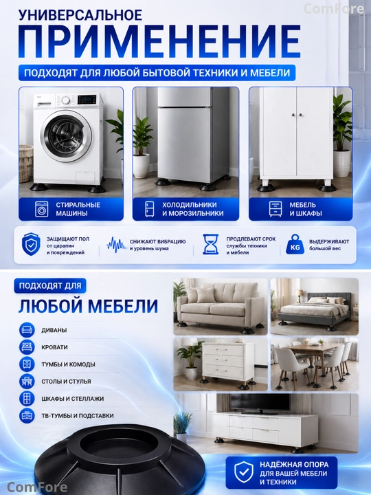 Антивибрационные подставки для стиральной машины резиновые, 4 шт
