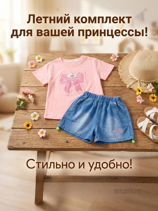 Летний комплект для девочки: футболка и шорты – мягкий, удобный и дышащий костюм