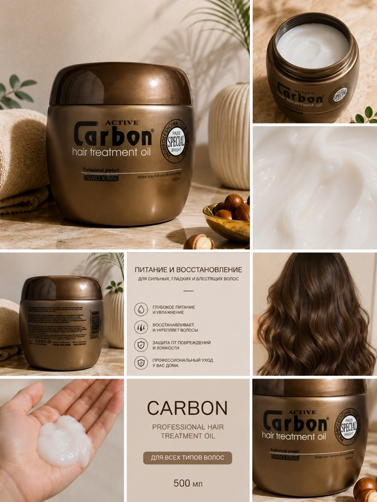 Carbon Active Hair Treatment Oil Soch uchun oziqlantiruvchi niqob, 500 ml