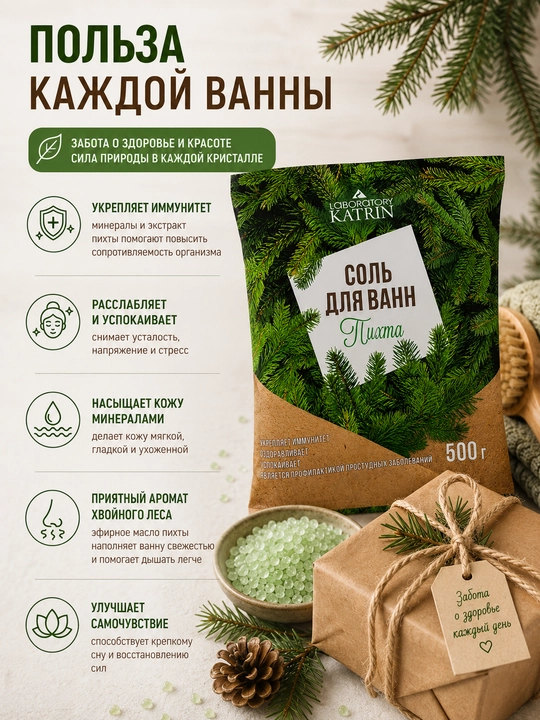Морская соль для ванны с ароматом пихты, 500г 