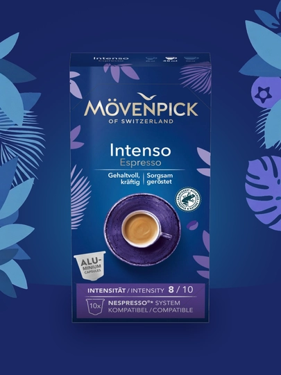 Kapsulalaridagi qahva Movenpick Intenso, Nespresso Original, 10 ta kapsula, Germaniya - 