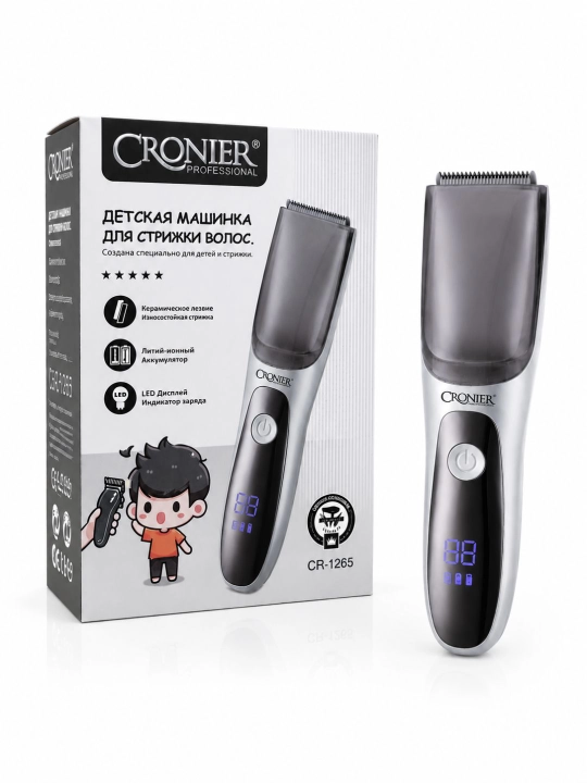 Машинка для стрижки волос Cronier, керамическое лезвие, USB-зарядка, светодиодный дисплей