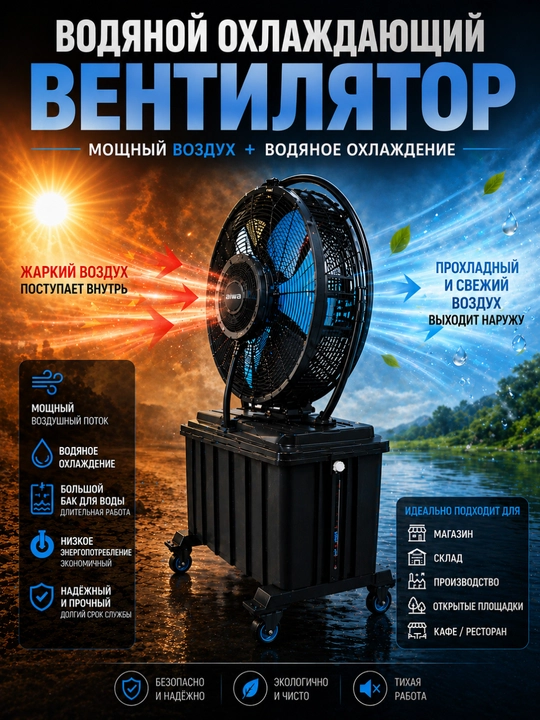 Premium Sanoat Havo Sovutgichli Ventilyator | Kuchli Air Cooler | Qora
