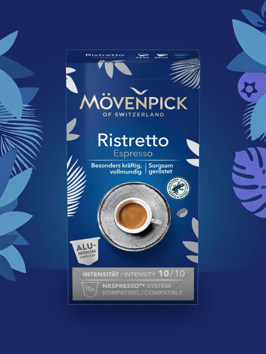 Kapsulalaridagi qahva Movenpick Ristretto, Nespresso Original, 10 ta kapsula, Germaniya - 