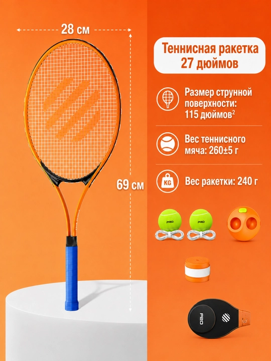 Портативный теннисный набор: основание, ракетка, два мяча, накладка, сумка - 