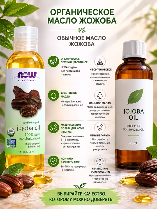 NOW Foods, Solutions, сертифицированное органическое (на выбор) масло жожоба