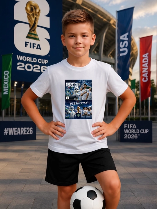 Детские футболки с принтом сборной Узбекистана по футболу, FIFA WORLD CUP 2026 - 