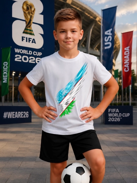 Детские футболки с принтом сборной Узбекистана по футболу, FIFA WORLD CUP 2026 - 