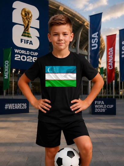 Детские футболки с принтом сборной Узбекистана по футболу, FIFA WORLD CUP 2026 - 