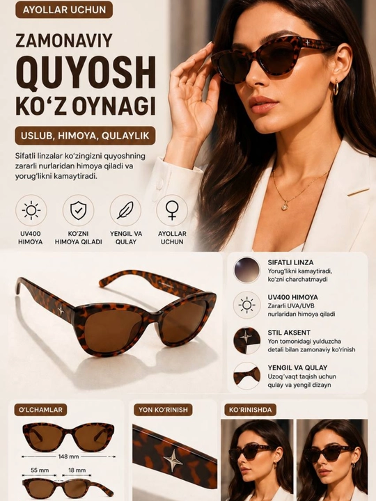 Quyosh ko‘zoynagi, ayollar ko‘zoynagi, polarized sunglasses, fashion glasses - 