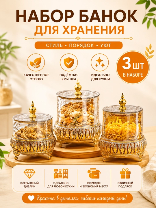Кухонные стеклянные банки для хранения, набор для специй и сыпучих продуктов - 