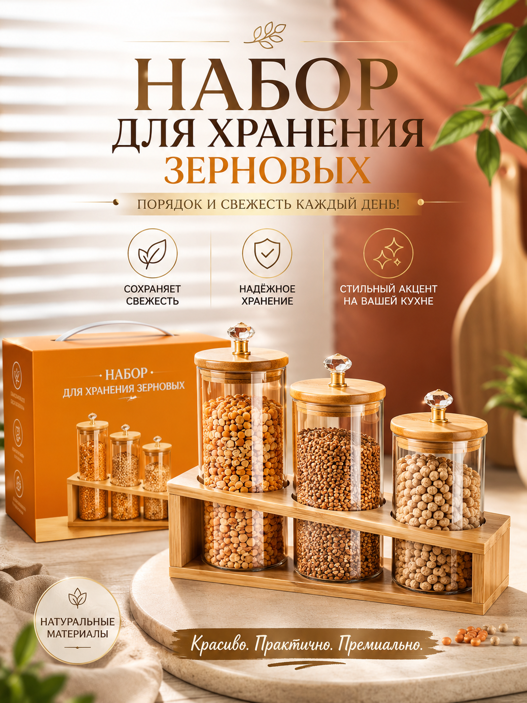 Кухонные стеклянные банки для хранения, набор для специй и сыпучих продуктов - 