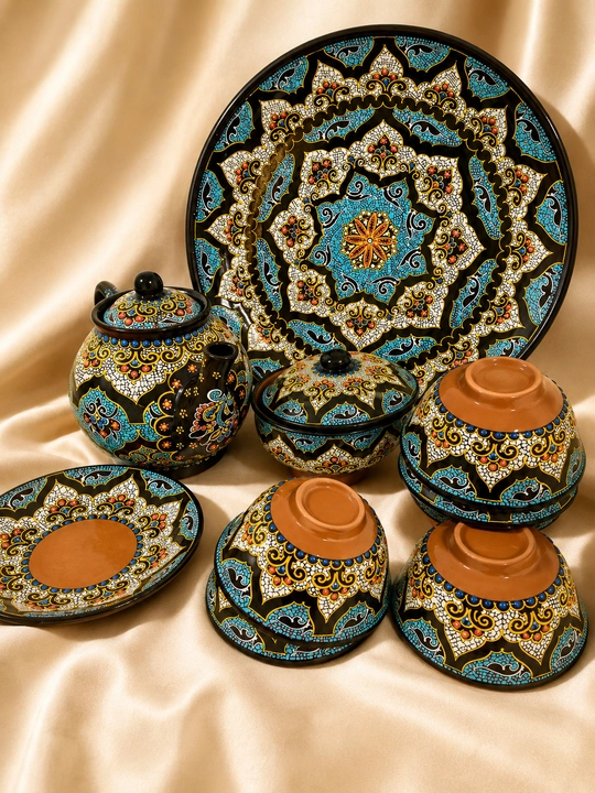 Milliy kulolchilik san’ati choy to‘plami Rishton naqshli premium keramika jamlanmasi - 