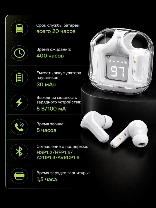 Simsiz quloqchin AIR 31 Bluetooth, LED-displey, mikrofon, Type-C zaryadlash