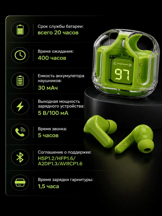 Simsiz quloqchin AIR 31 Bluetooth, LED-displey, mikrofon, Type-C zaryadlash