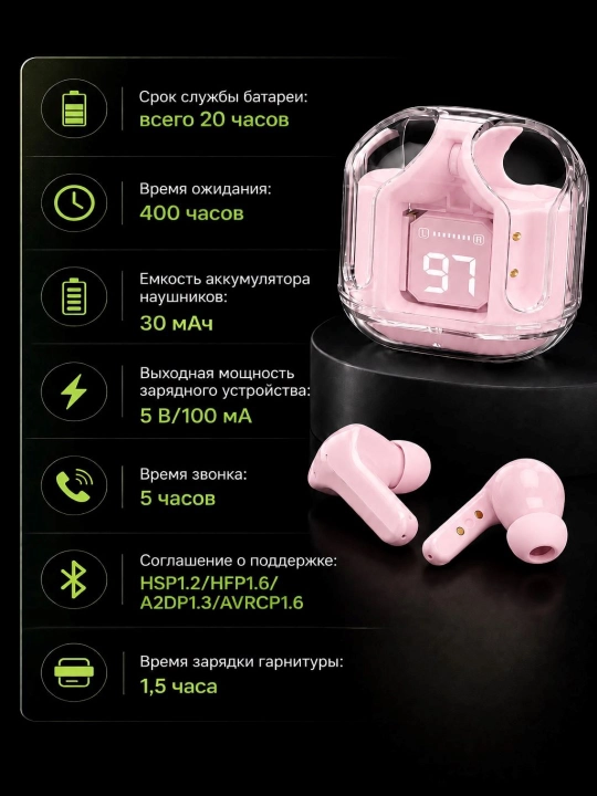 Simsiz quloqchin AIR 31 Bluetooth, LED-displey, mikrofon, Type-C zaryadlash