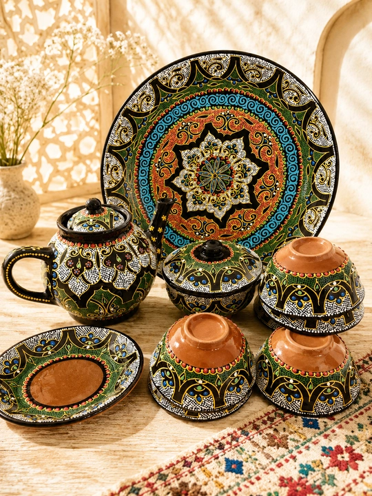 Milliy kulolchilik san’ati choy to‘plami Rishton naqshli premium keramika jamlanmasi - 