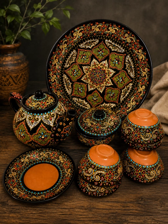 Milliy kulolchilik san’ati choy to‘plami Rishton naqshli premium keramika jamlanmasi - 