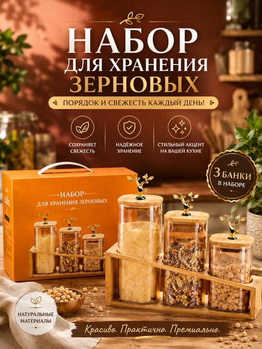 Oshxona uchun shisha saqlash bankalari, ziravor va don maxsulotlari uchun to'plam - 