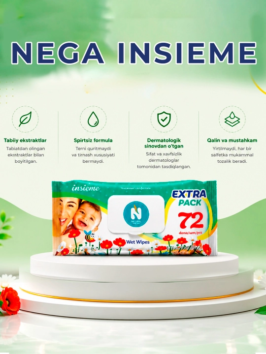 Nam salfetkalar Natural Fresh, 72 dona