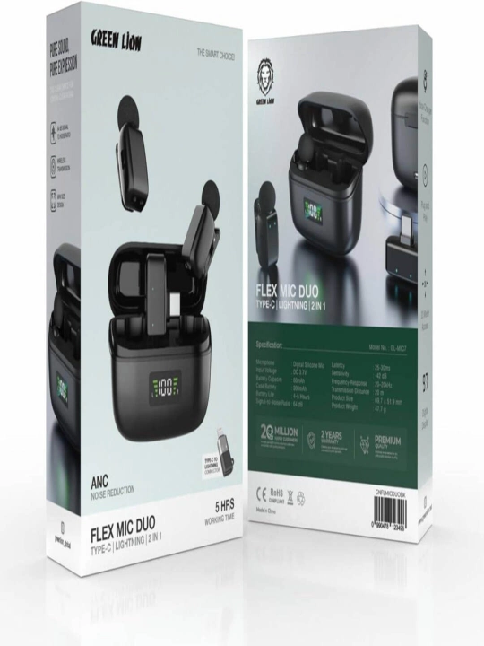 Telefonlar uchun Type-C va Lightning  Green Lion Flex Mic Duo 2-in-1 simsiz  mikrofon
