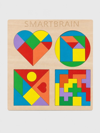 SMARTBRAIN Yog'och pazzl 4 ta 1da: Tangram, Tetris, Geometriya