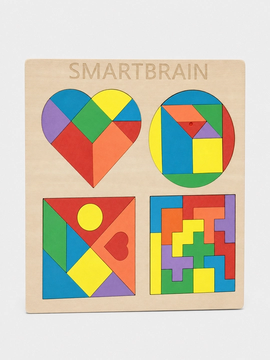 SMARTBRAIN Yog'och pazzl 4 ta 1da: Tangram, Tetris, Geometriya
