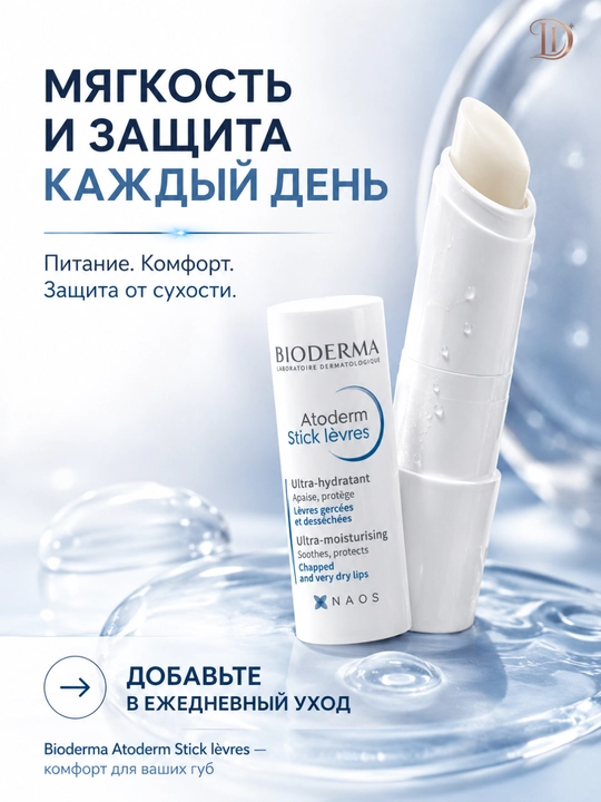 Бальзам для губ против сухости и трещин Atoderm Lip Stick 4 г - мягкость питание
