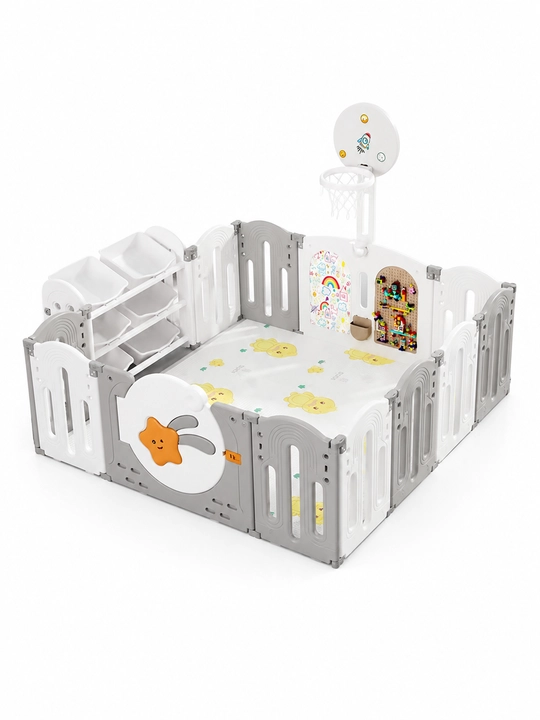 160x160 o‘lchamli oq rangli Baby Playpen bolalar maneji, savatli, xavfsiz, o‘yin maydoni - 