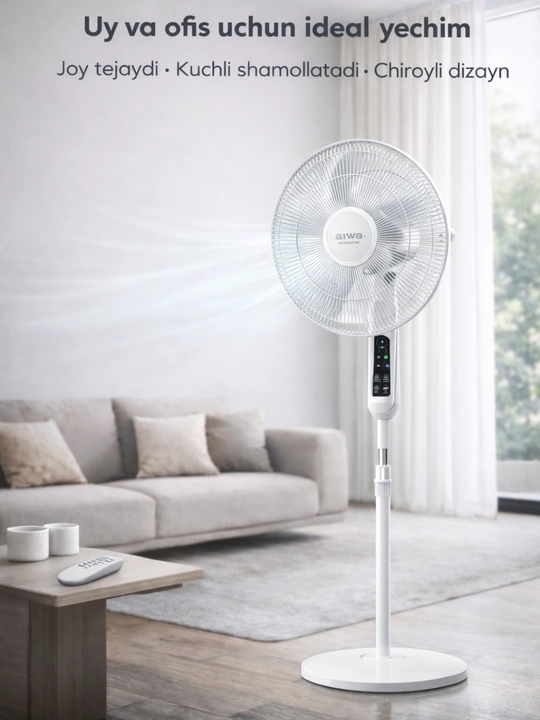 AIWA DC Inverter Ventilyator – Pultli, Oq/Qora, 3 Tezlik, Taymerli
