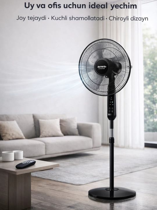 Вентилятор AIWA DC Inverter с пультом, черный/белый, 3 скорости