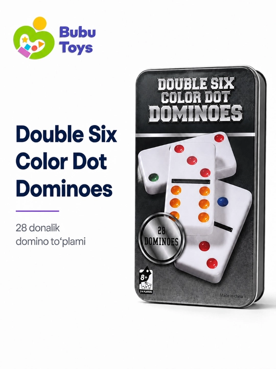 Double Six Color Dot Dominoes, rangli nuqtali domino to‘plami, - 