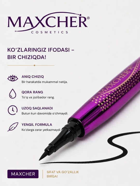 Ko‘z uchun padvotka  suvga chidamli, aniq chiziq, qora eyeliner